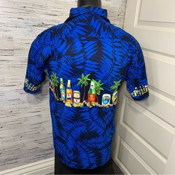 Maui Hawaii Vintage Blue Black Tropical Casual Button Up Shirt Drinks Prints S - Picture 7 of 11